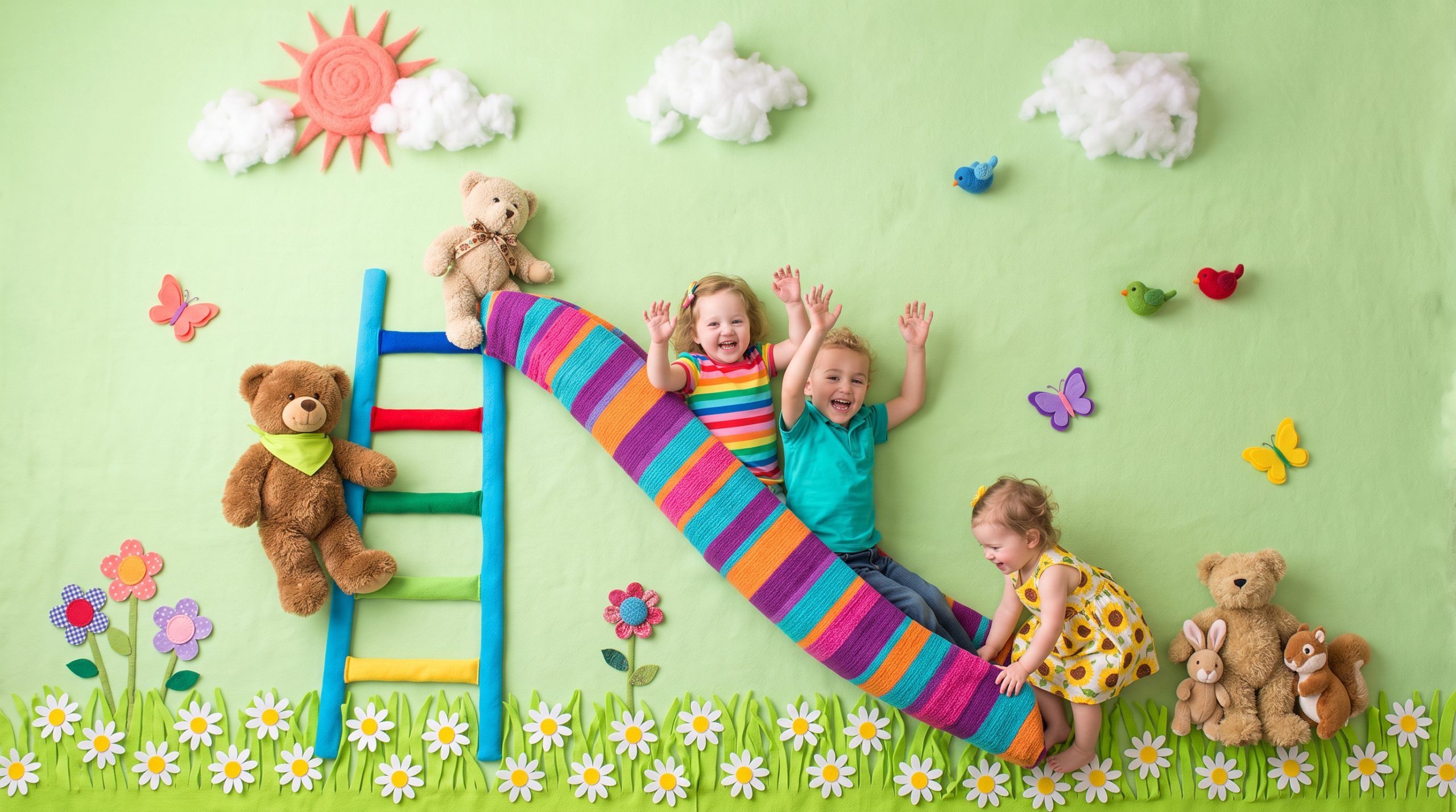 Kids Playing on Colorful Indoor Slide
