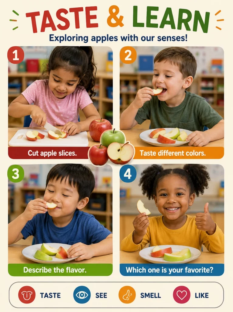 Taste and learn apple sensory activity for kids
